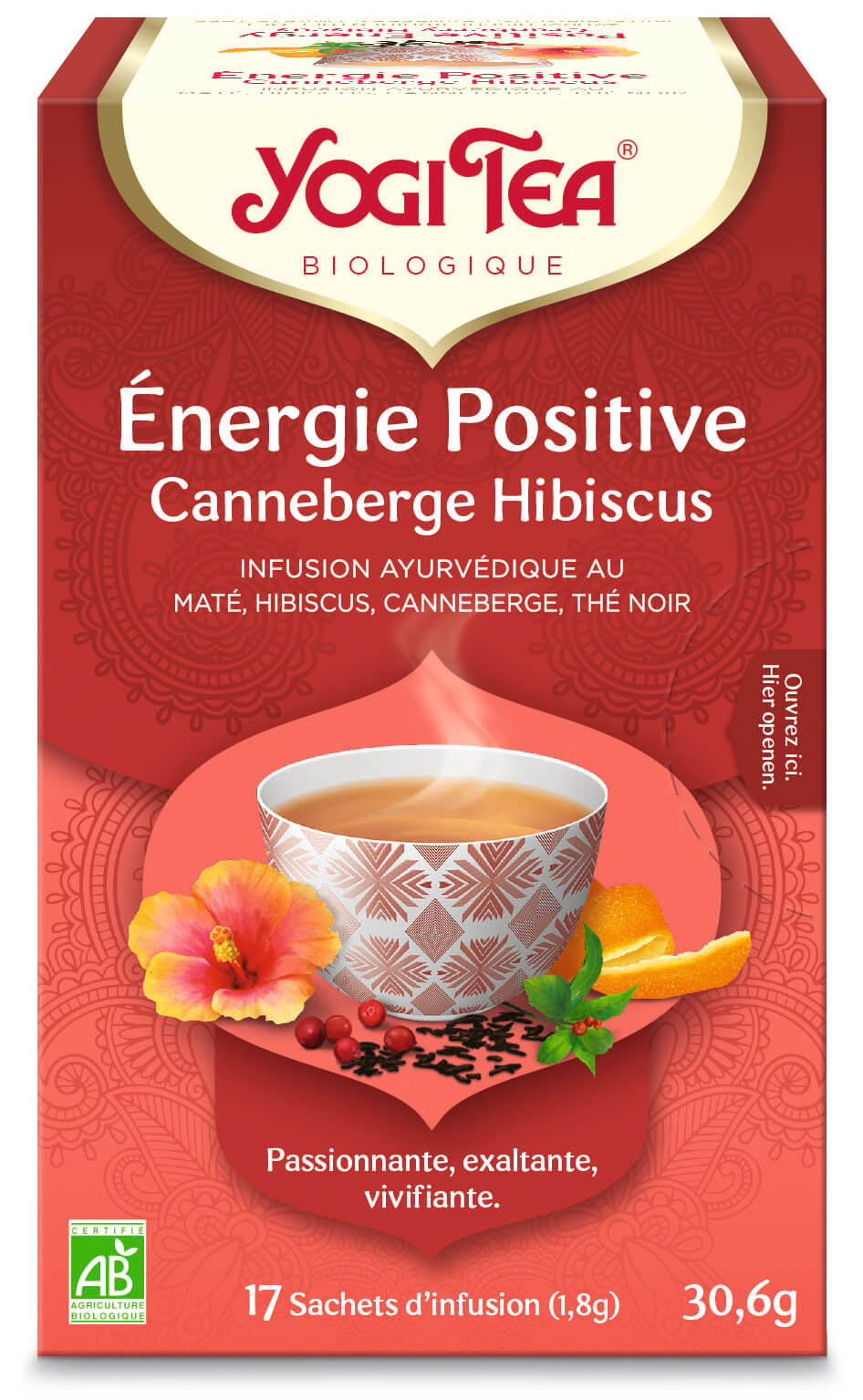 Yogi thé Energie positive(canneberge-hibiscus) bio 17 sachets